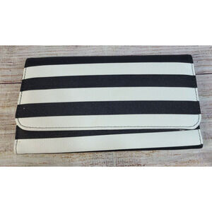 Kut From The Kloth Slim Trifold Striped Wallet Black White Snap Closure